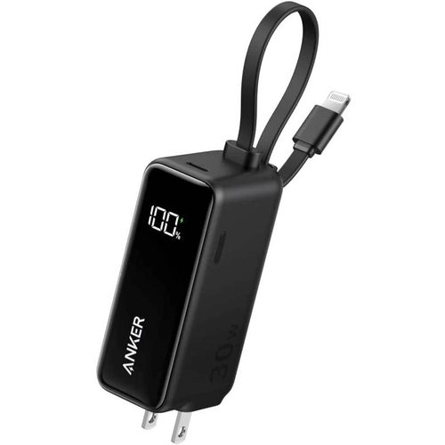 Портативное зарядное устройство (Powerbank) Anker Power Bank Fusion Built-In Lightning Cable A1636 30W 5000mAh (черный)
