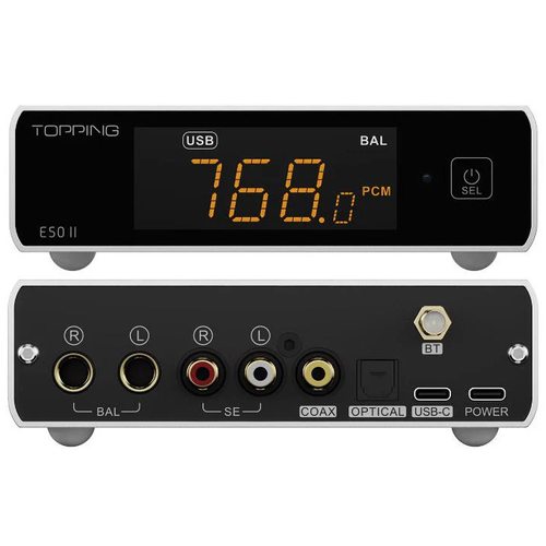 Портативный усилитель и ЦАП Topping E50II (серебристый)